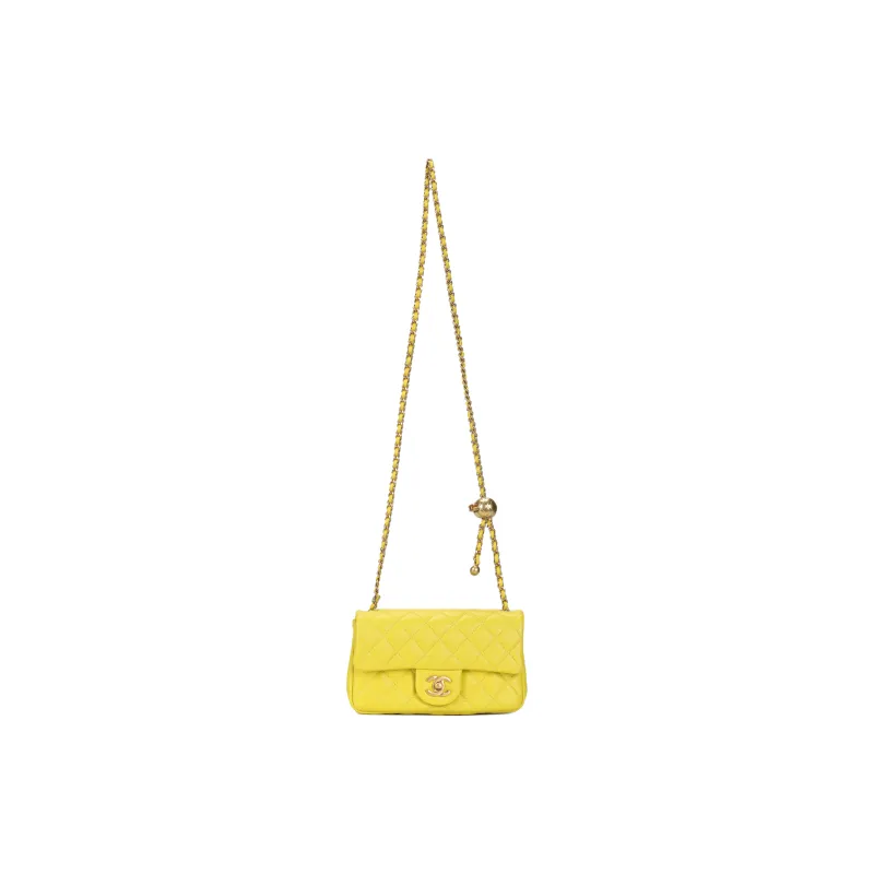 CHANEL Classic Flap CF Sheepskin Flap Bag, Shoulder Bag, Crossbody Bag Women's Yellow-0
