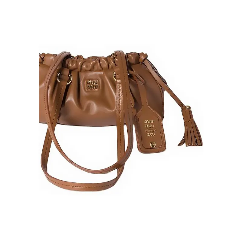 MIU MIU Leather Shoulder Bag Mini Women's Cognac-3