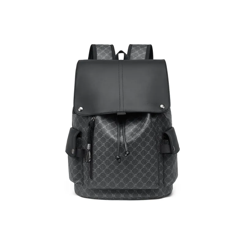 CORALDAISY Synthetic Leather Backpack Regular Men's Vintage Black-0