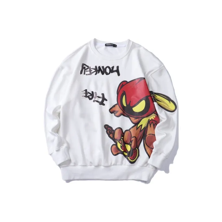 FireMonkey Crew Neck Loose Fit Sweatshirt Unisex White-0