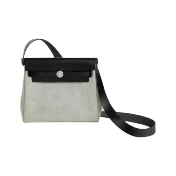 HERMES Herbag Zip Canvas With Leather Crossbody Bag Shoulder Bag Mini Women's Gray & Black