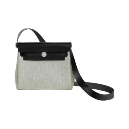 HERMES Herbag Zip Canvas With Leather Crossbody Bag Shoulder Bag Mini Women's Gray & Black