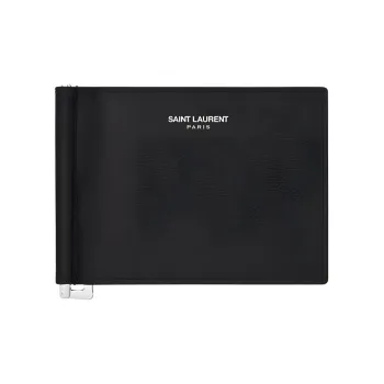 SAINT LAURENT Paris Bill Clip Wallet In Grain De Poudre Embossed Leather Black