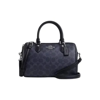 COACH Rowan Coated Canvas With Leather Shoulder Bag, Crossbody Bag, Handbag Medium Size Women's Midnight Marine Blue