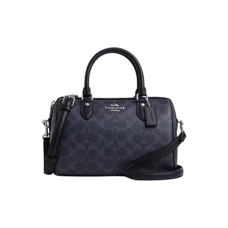 COACH Rowan Coated Canvas With Leather Shoulder Bag, Crossbody Bag, Handbag Medium Size Women's Midnight Marine Blue-0