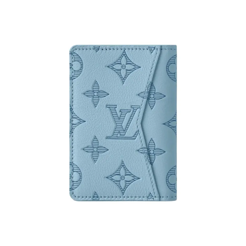 LOUIS VUITTON Embossed Calfskin Card Holder Regular Men's Sky Blue-3