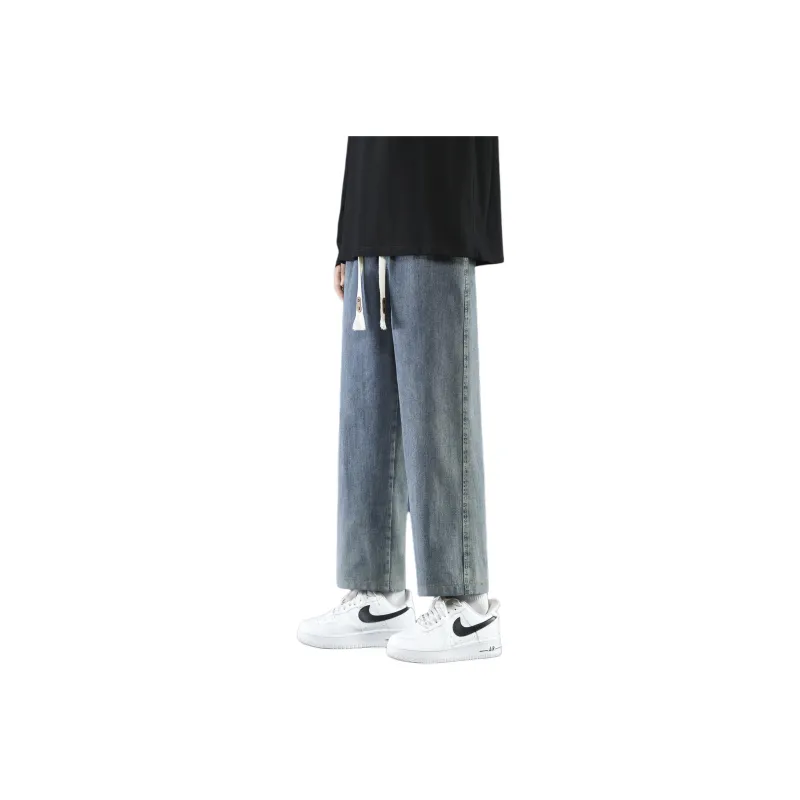 PANDA ADEVIL Japanese Vintage Preppy Style Loose Fit Straight Fit Wide Leg Ankle Length Jeans Unisex-48