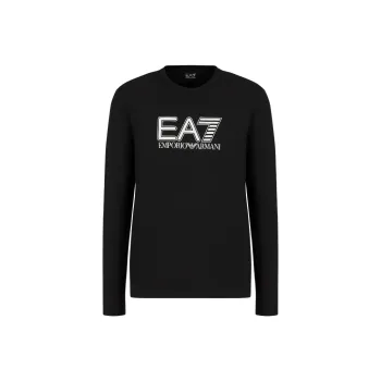 EMPORIO ARMANI EA7 Letter Logo Print Crew Neck Slim Fit Long Sleeved T Shirt T Shirt Men's Black