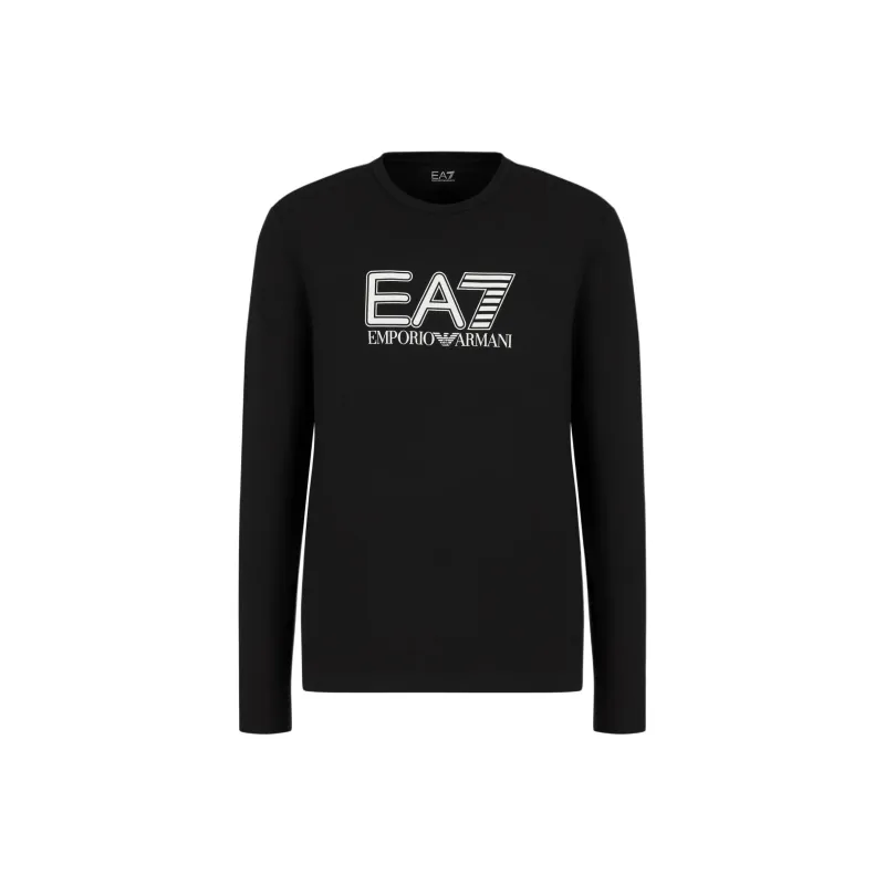 EMPORIO ARMANI EA7 Letter Logo Print Crew Neck Slim Fit Long Sleeved T Shirt T Shirt Men's Black-0