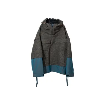 Umamiism Hooded Loose Fit Mock Two Piece Sweatshirt Fall Winter Unisex Gray