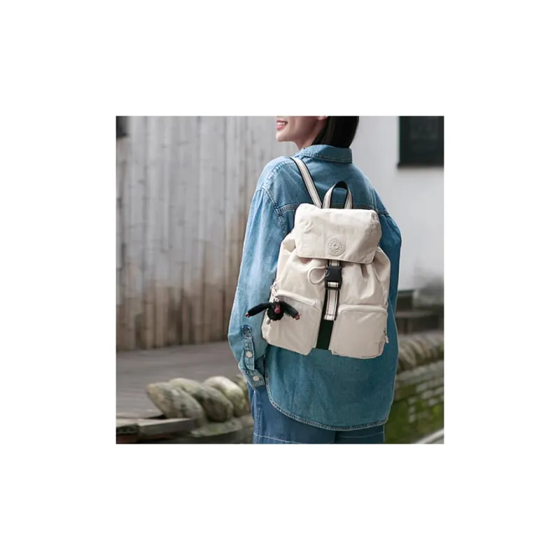 Kipling Fabric Backpack Medium Size Unisex Sandy Beige-1