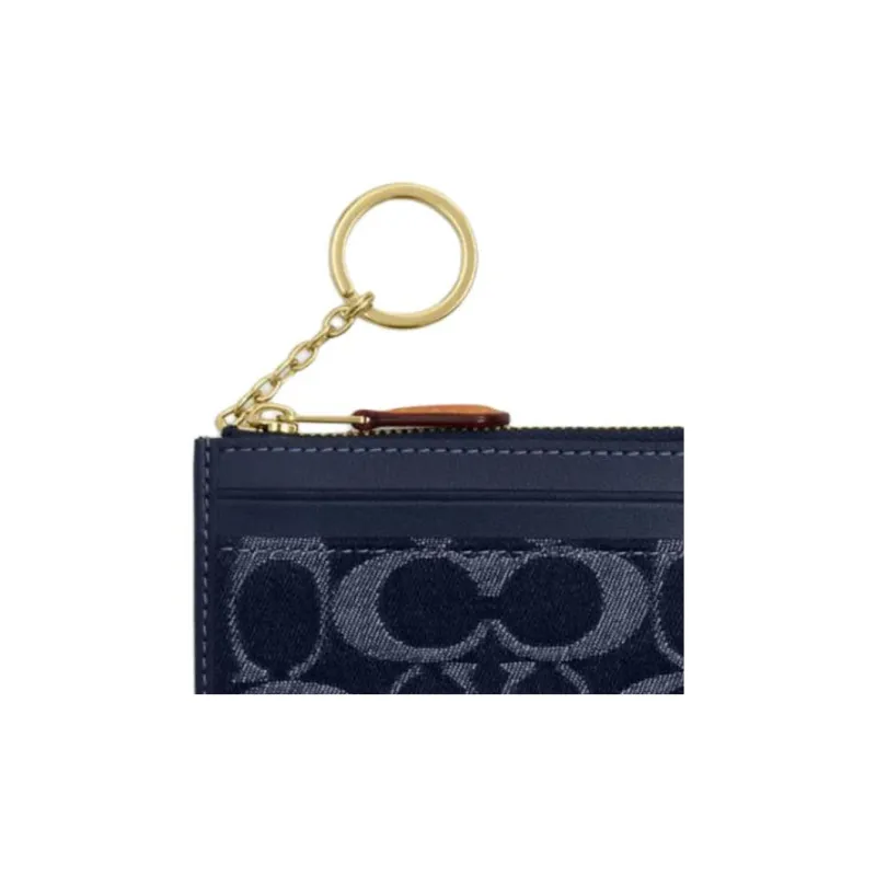 COACH Fabric+Artificial Leather Card Holder Mini Unisex Denim Blue-3