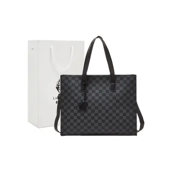 Old Man's Head Top Grain Cow Leather Handbag Men's Black