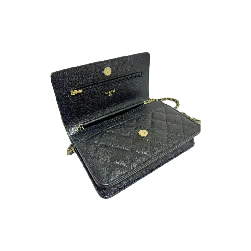 CHANEL WOC Litchi Cow Leather Wallet On Chain, Crossbody Bag, Shoulder Bag Women's Black-2