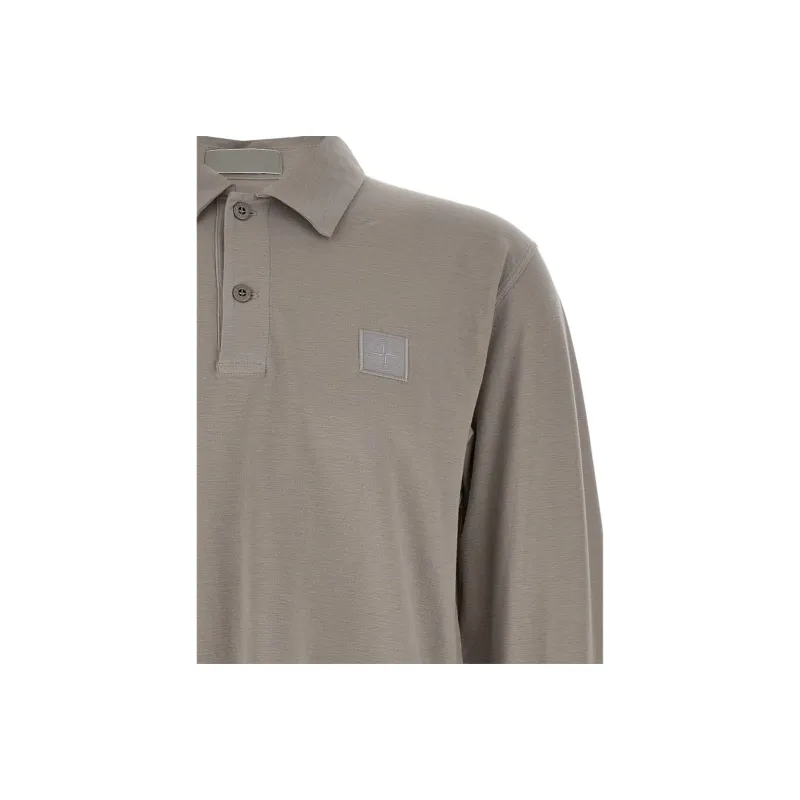 STONE ISLAND Logo Patch Long Sleeved Polo Shirt-2