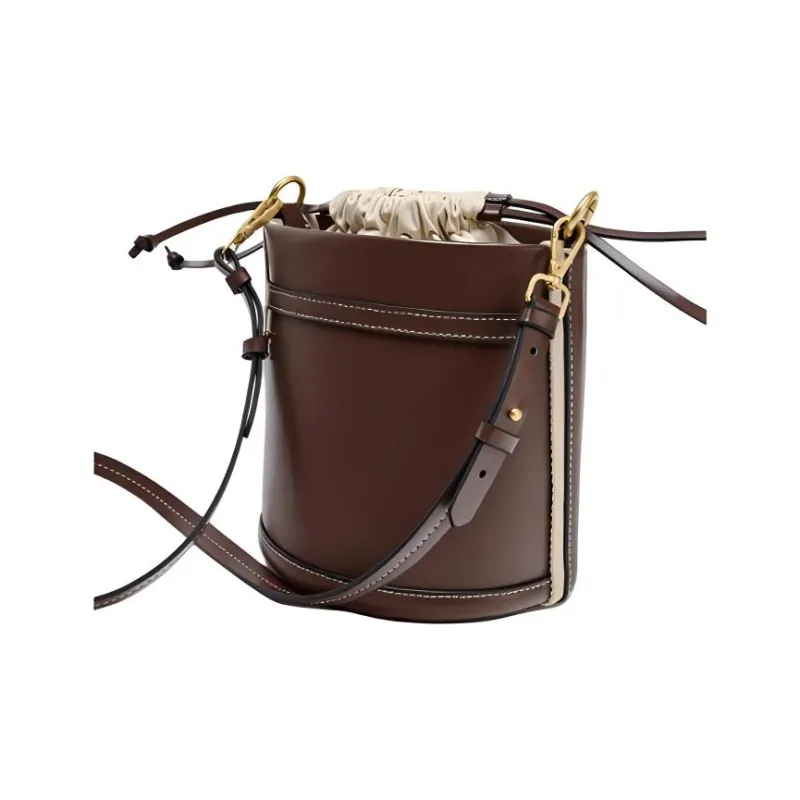 ZARA Polyurethane Bucket Bag, One Shoulder Handbag Small Size Women's Brown-2