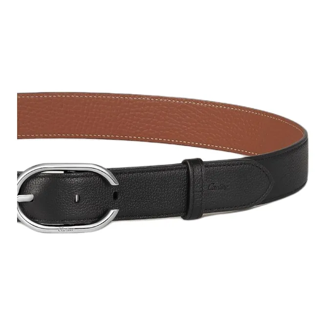 CARTIER Leather Palladium Plated Cow Leather Belts Unisex Black Width  3CM-2