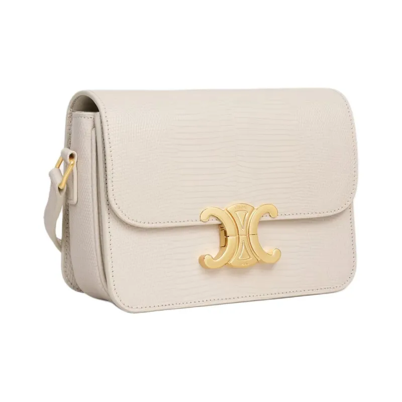 CELINE Triomphe Lambskin Crossbody Bag, Shoulder Bag Women's White-1