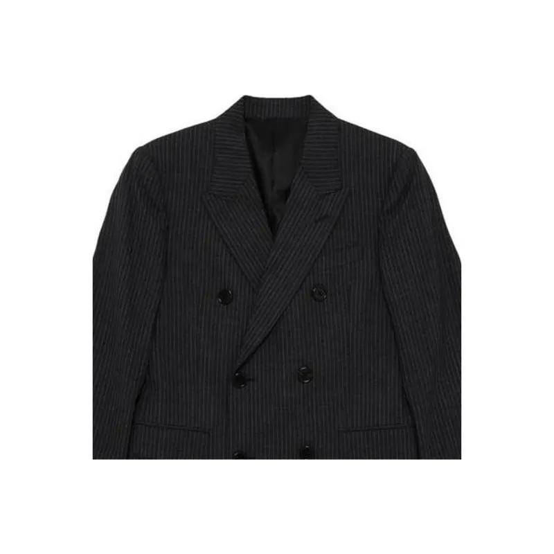 CELINE Double Breasted Pinstriped Wool Blazer-4