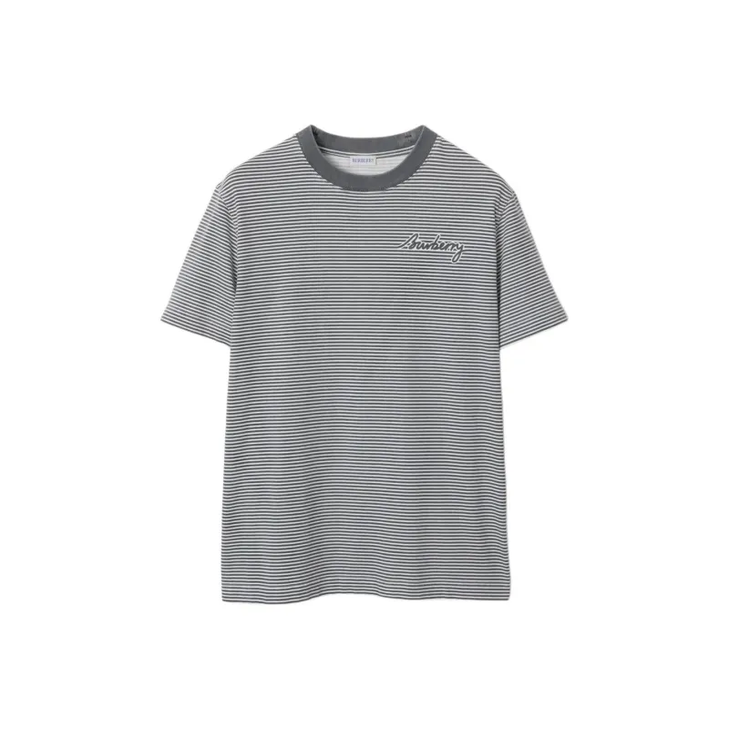 Burberry Logo Printed Striped Crewneck T Shirt-0
