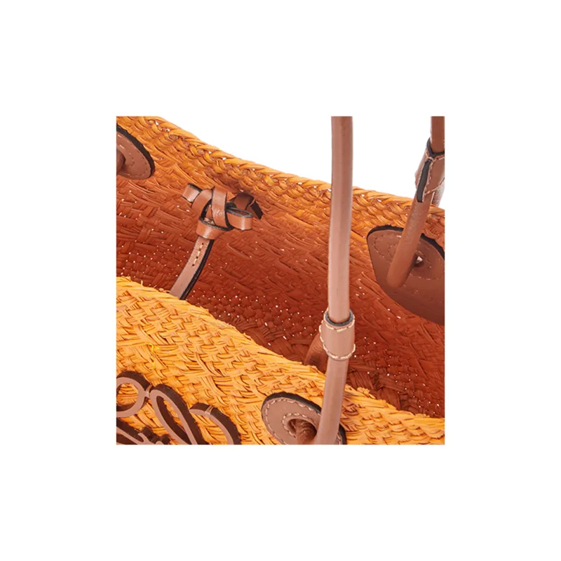 LOEWE Basket Iraque Palm Fiber/Cow Leather Basket Bag Shoulder Bag Tote Bag Shopping Bag Handbag Mini Women's Orange-5