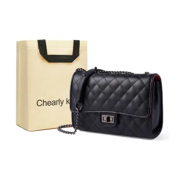 Chearly Kitity Cow Leather Shoulder Bag Small Size Women's Black