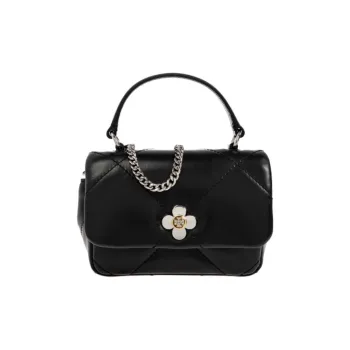 TORY BURCH Kira Clover Diamond Quilt Micro Top Handle Chain Wallet Black
