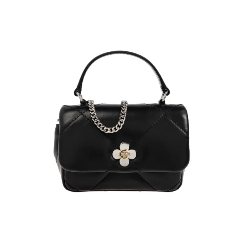 TORY BURCH Kira Clover Diamond Quilt Micro Top Handle Chain Wallet Black-0
