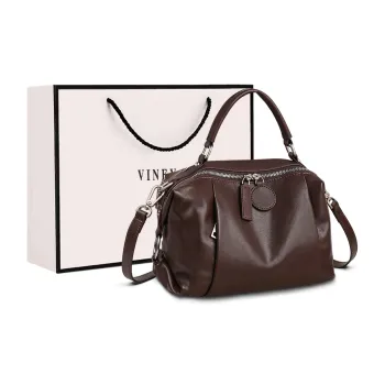 VINEY Cow Leather Handbags Shoulder Bag Crossbody Bag Medium Size Women's Ebony Brown