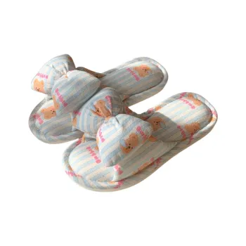 SHIGUDE Cotton Linen Blend Slippers Women's Light Blue