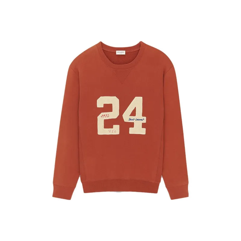 SAINT LAURENT Logo Embroidery Cotton Sweatshirt-0