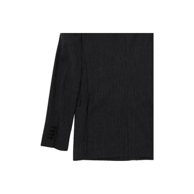 CELINE Double Breasted Pinstriped Wool Blazer-3