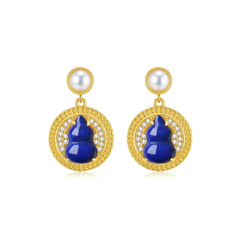 QIAOWUQIAONV Lapis Lazuli Earrings Women's-0