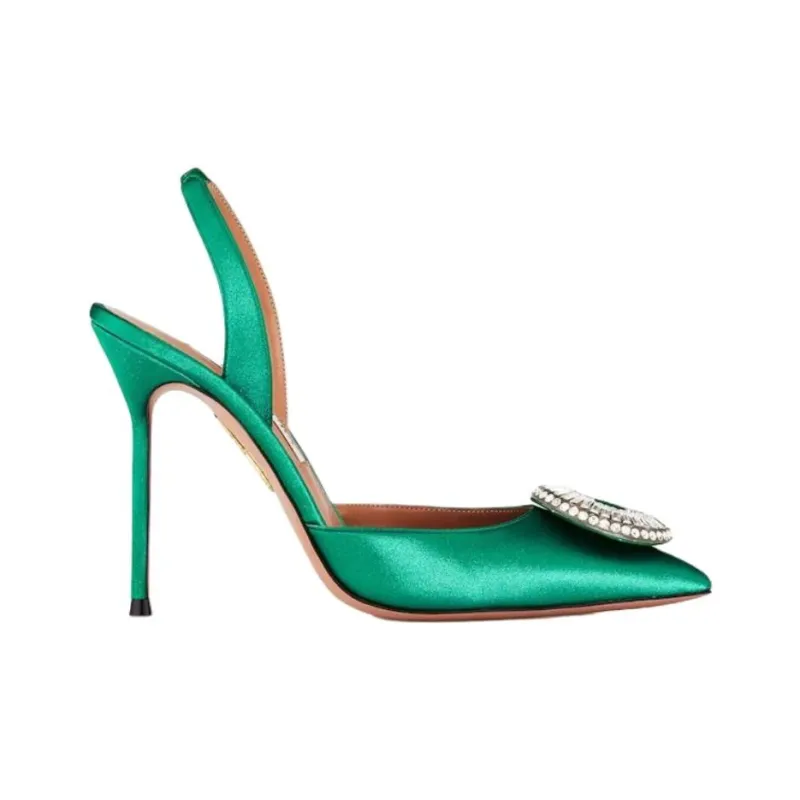 AQUAZZURA Crystal Hoop Slim Heel High Heels 10.5cm Women's Green-1