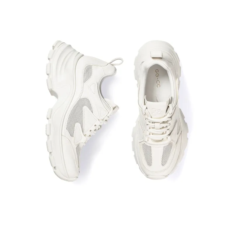 GG CC Casual White Sneakers Anti Slip And Wear Resistant Lightweight Low Top Chunky Sneakers Women's White-1