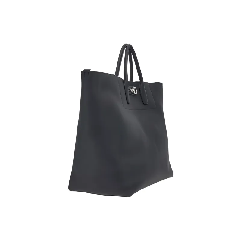 FERRAGAMO Studio Grained Cow Leather Tote Bag Shopping Bag Shoulder Bag Crossbody Bag Handbag Men's Black-1