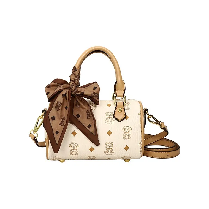 Debecca PU Boston Bag Handbags Women's Brown/Ecru-4