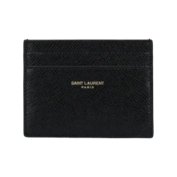 SAINT LAURENT PARIS Coated Bark Texture Leather Card Holder Men's Black