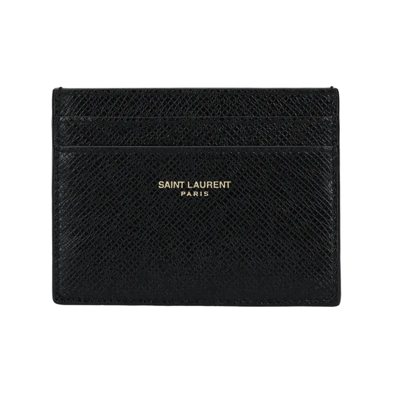 SAINT LAURENT PARIS Coated Bark Texture Leather Card Holder Men's Black-0