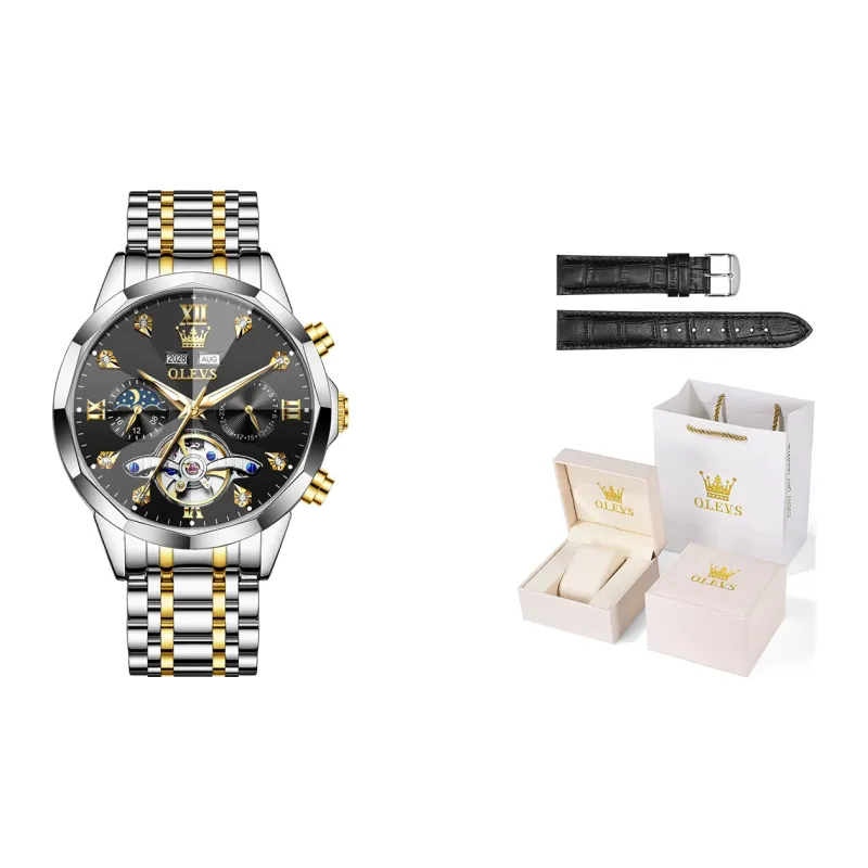 OLEVS Play The Cool Series Mechanical Movement Stainless Steel Watchband Watch Men's Watches Black Dial-37