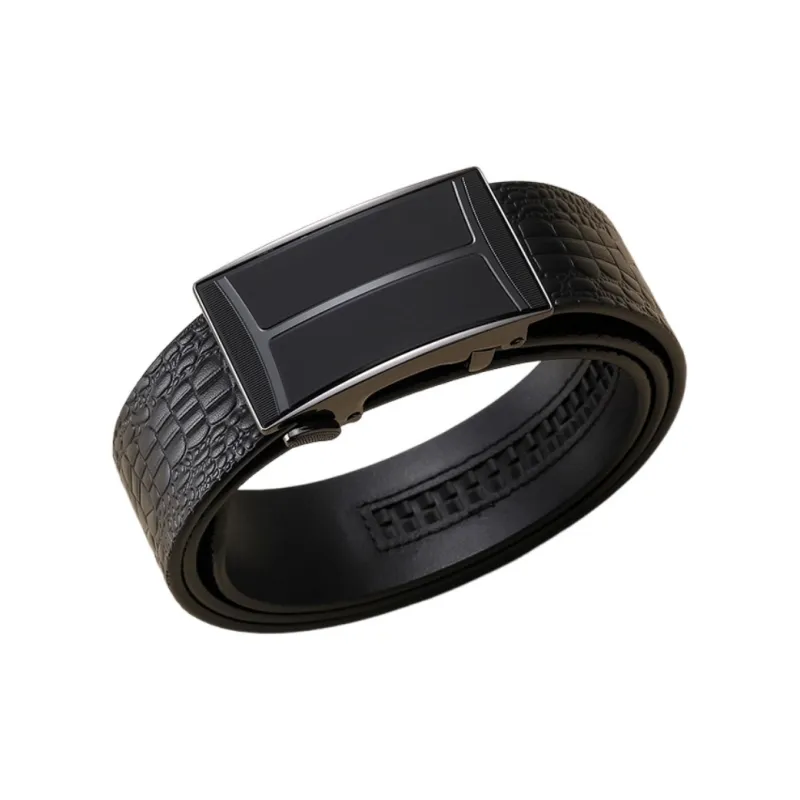 ROSEROOEN Top Grain Cow Leather Belts Unisex Gunmetal Buckle With Black Body 3.5cm-2