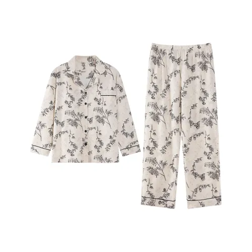 Ordifen Pajama Set Women's White Floral