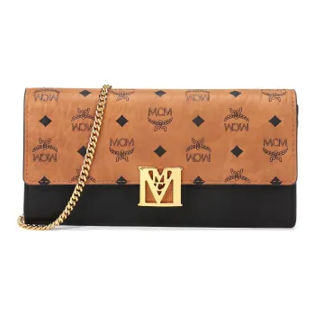 MCM Leather One Shoulder Crossbody Chain Wallet Women's Black