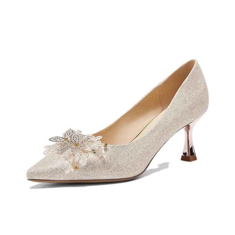 DAPHNE Wedding Shoes Collection Block Heel High Heels Women's Champagne Gold-1