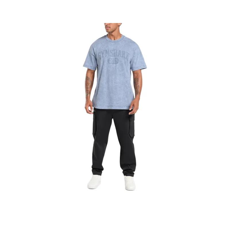 GYMSHARK Collegiate Shadow Washed T Shirt Men's Faded Blue-3