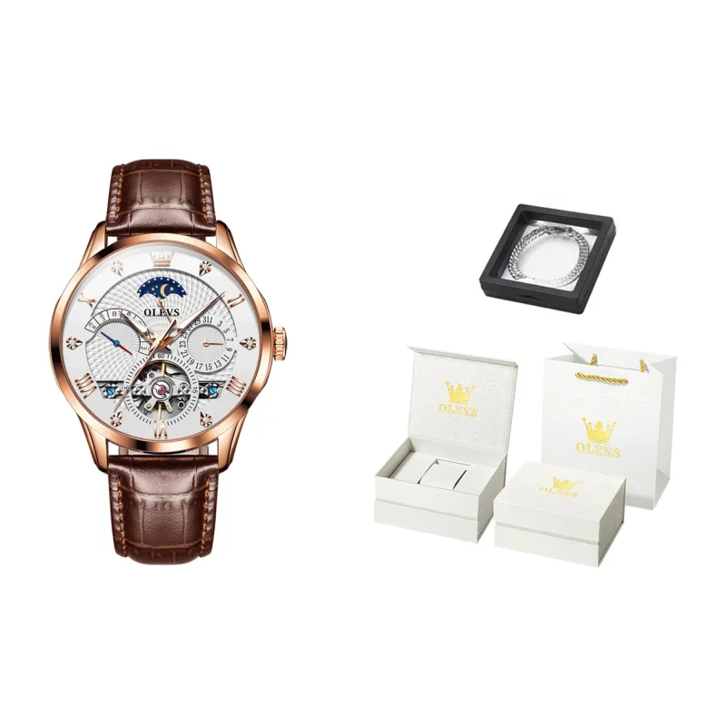 OLEVS Mechanical Movement Watch Men's Watches White Dial-7