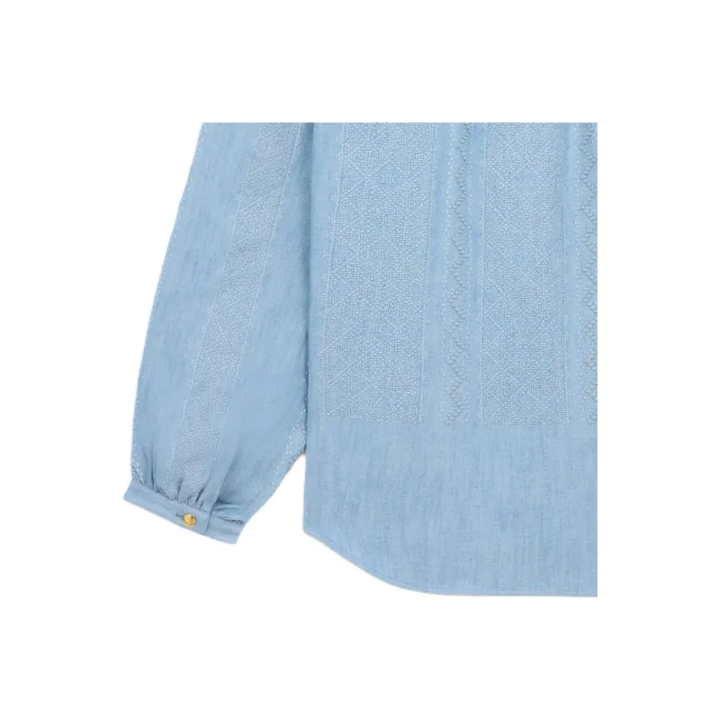 CELINE Embroidered Romy Blouse In Chambray Cotton-3