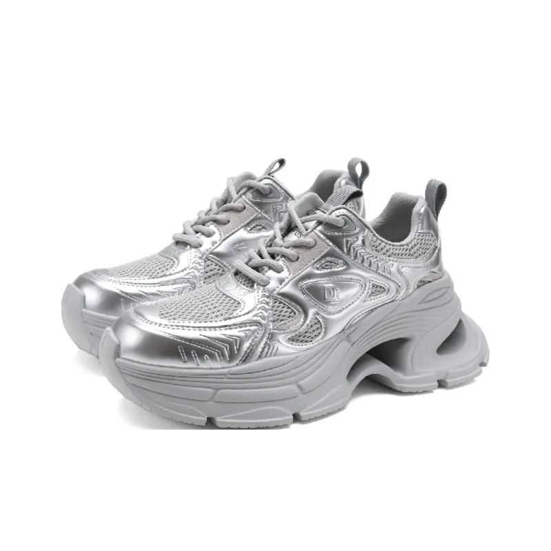 D FUSE SCANDINAVIA Anti Slip And Wear Resistant Lightweight Low Top Chunky Sneakers Women's Silver-0