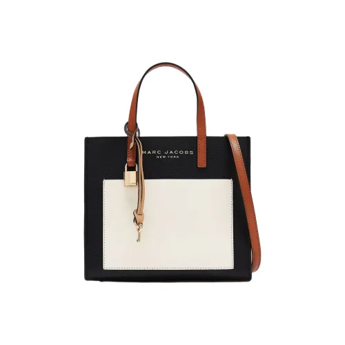MARC JACOBS Leather Small Square Tote Bag Handbag Crossbody Bag Mini Women's Black White