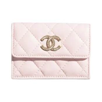 CHANEL Lambskin Wallet Small Size Women's Light Pink